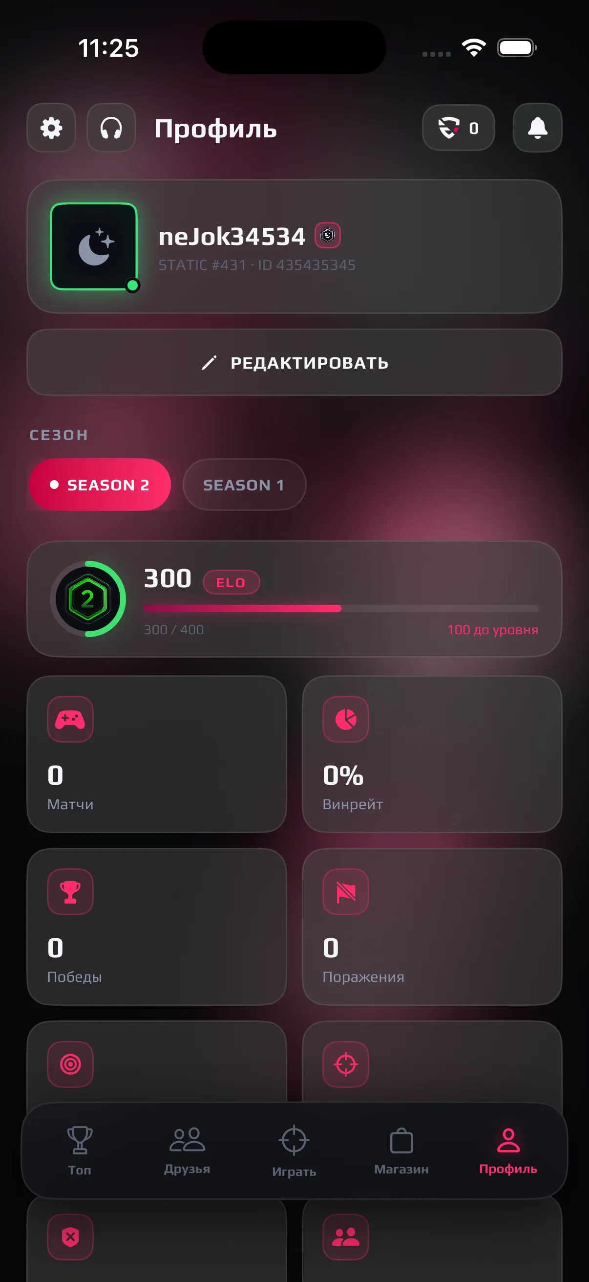 Профиль игрока CF Ranking со статистикой сезона